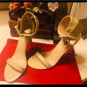 Guess Nude Patent Ankle Wrap Heels